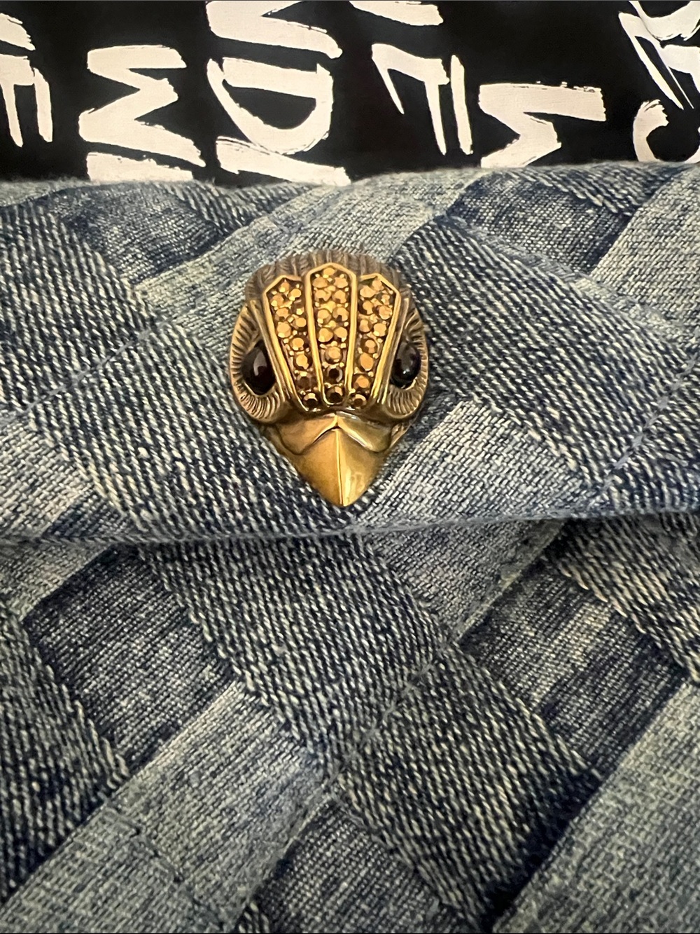 Kurt Geiger Denim Woven Crossbody with Gold-Tone Eagle Clasp - Picture 2 of 10